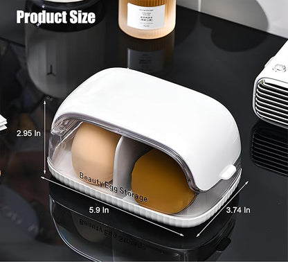 Beauty Blender Holder, Makeup Sponge Holder with Lid, Beauty Blender Organizer, Makeup Sponge Case for Countertop (White Lid)