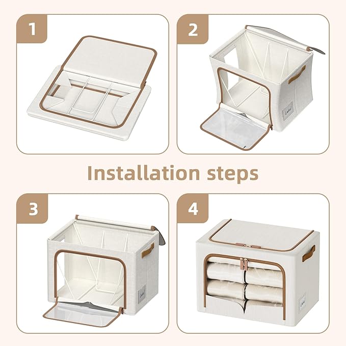 FHSQX 6 Pack Clothes Storage Bins - Foldable Storage Bins for Clothes Fabric Storage Box with Metal Frame (Cream White, 19.7x15.7x13.8 inch)