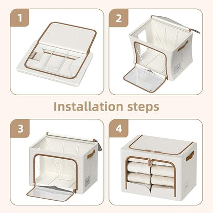 FHSQX 6 Pack Clothes Storage Bins - Foldable Storage Bins for Clothes Fabric Storage Box with Metal Frame (Cream White, 19.7x15.7x13.8 inch)