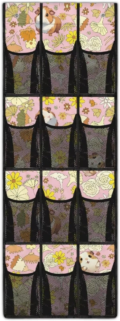 Pink Guinea Pig Hanging Door Organizer with 12 Multi-Pockets Large Capacity Door Hanging Shoe Organizer for Dorm Room Essentials,Easy to Install and Mesh Fabric