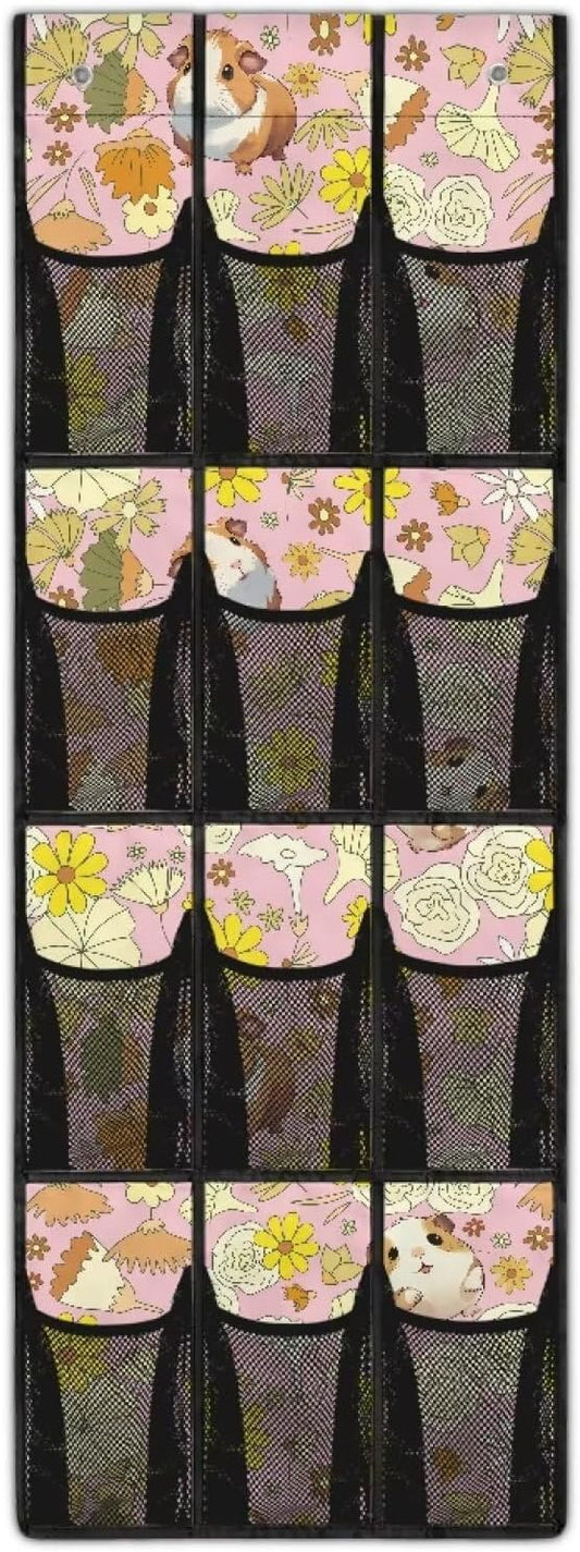 Pink Guinea Pig Hanging Door Organizer with 12 Multi-Pockets Large Capacity Door Hanging Shoe Organizer for Dorm Room Essentials,Easy to Install and Mesh Fabric