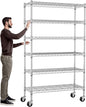 Storage Shelves with Wheels 6 Tier Wire Shelving Adjustable Metal Shelving Unit Heavy Duty NSF Shelf Capacity 2100lbs for Garage Rack, Kitchen, Closet, Commercial (45"x18"x82", Chrome)