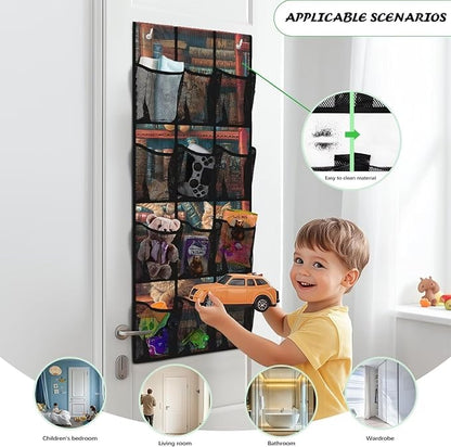 Books Behind Door Organizer 12 Pockets Door Hanging Shoe Organizer for BedRoom Space Saving Multi-Funtion Storage Bag Large Capacity Cats Wall Hanging Storage