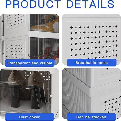 YIIHAA 6 Tier Shoe Rack Shoe Storage Box Size up to 14, No Assembly Stackable with Clear Door, Free Standing Shoe Shelf Cabinet with Lid, Plastic Shoe Rack (Whtie)