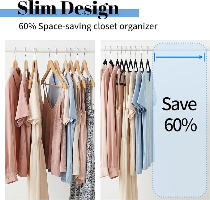 Smartor Velvet Hangers with Tie Bar 120 Pack, Non Slip Clothes Hangers with Shoulder Notches, Premium Slim Space Saving Felt Hanger for Closet Organizers and Storage, Heavy Duty Hanger for Coat, Black