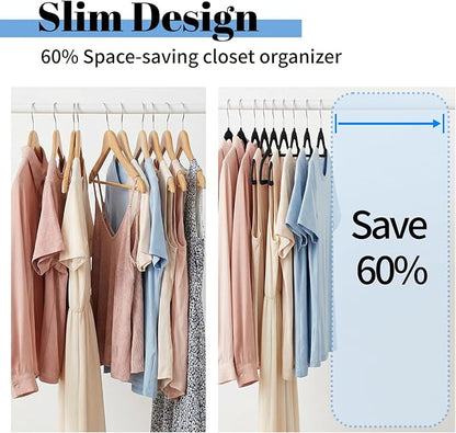 Smartor Velvet Hangers with Tie Bar 120 Pack, Non Slip Clothes Hangers with Shoulder Notches, Premium Slim Space Saving Felt Hanger for Closet Organizers and Storage, Heavy Duty Hanger for Coat, Black
