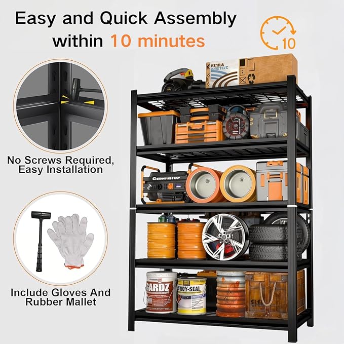 72''H Metal Wire Shelving Rack Heavy Duty, 5 Tier Adjustable wire storage shelf, 35''W Industrial Unit, 3300 Lbs Capacity Storage Shelves for Garage Kitchen Pantry Basement Bathroom Laundry Closet