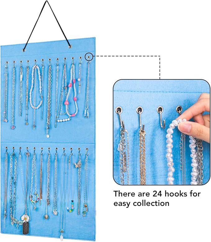 Necklace Holder Hanging Jewelry Organizer Storage with 24 Hook Jewelry Display Wall Mounted