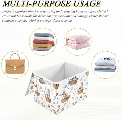senya Easter Baskets Collapsible Storage Bins with Lids, Watercolor Easter Bunnies Pattern Storage Boxes Clothes Baskets for Organizing