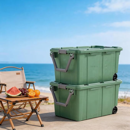 40-gallon plastic storage boxes with snap-on lids and handles, light green, 2-pack