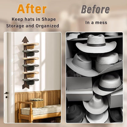Cowboy Hat Rack Wall Mount, Solid Wood Arrow Design 6 Pieces, Cowboy Hat Holder, Western Decor, Hat Organizer Storage, Hat Hanger Hook for Entryway Closet, Walnut