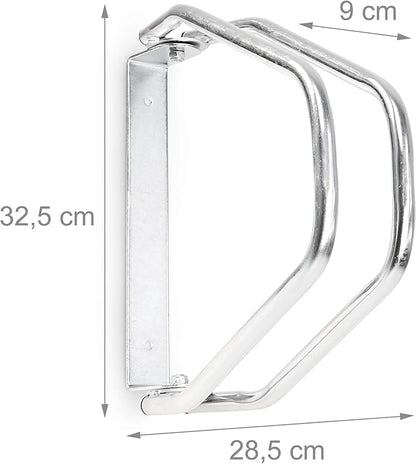 a Relaxdays Bicycle Stand for Wall Mounting, Wall Mount for 1 Bike, Galvanised, Adjustable, HBT: 32.5 x 9 x 28.5 cm, Silver