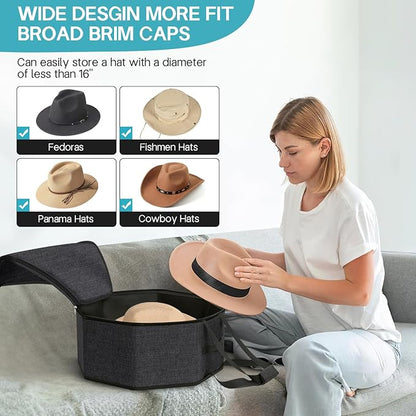 SLEEPING LAMB Hat Box for Travel and Storage, Collapsible Cowboy Cap Organizer for Closet with Handles, Hat Boxes for Men and Women Storage Large Cap Case Carrier with Cardbord, Black