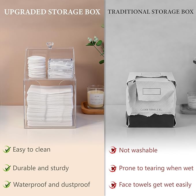 Anyoifax Disposable Facial Towels Storage Compatible with Clean Skin Club Clean Towel XL Double Layer Acrylic Box Cotton Pads Container Qtip Bin Face Towelettes Holder for Bathroom Counter, Clear