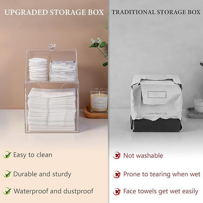 Anyoifax Disposable Facial Towels Storage Compatible with Clean Skin Club Clean Towel XL Double Layer Acrylic Box Cotton Pads Container Qtip Bin Face Towelettes Holder for Bathroom Counter, Clear