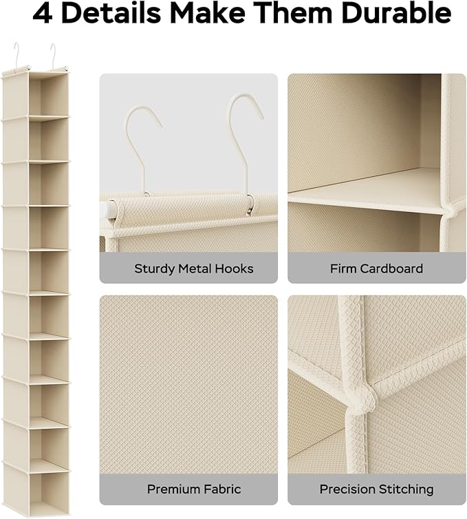 MAX Houser 10-Shelf Hanging Shoe Shelf Organizer, Hanging Shoe Storage for Closet (Beige)