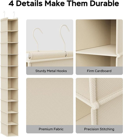 MAX Houser 10-Shelf Hanging Shoe Shelf Organizer, Hanging Shoe Storage for Closet (Beige)
