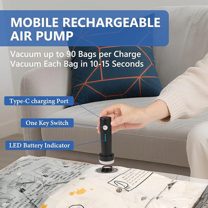 NESCCI Travel Vacuum Bags for Clothing with Rechargeable Wireless air Pump,15 Pack Compression Packing Bags for Luggage Suitcase,Carry-on Size Space Saver Vacuum Storage Bags
