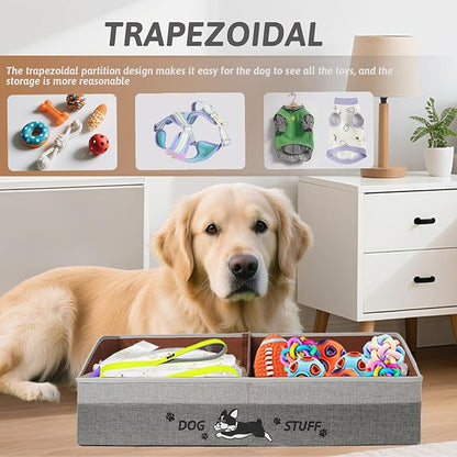 Large Dog Toy Basket with Handles, 28.5" Collapsible Multi-Purpose Hard Board Dog Toy box, Clothes, Cute for Living Room Area (Gray,Coffee)