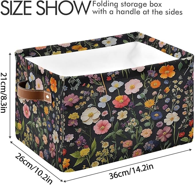 Vintage Florals Herbs Storage Basket Decorative Watercolor Herbs Fabric Baskets Bins Foldable Shelf Closet Baskets Storage Box Cube With Handle Organizer Basket For Kids Toys Clothes Bedroom