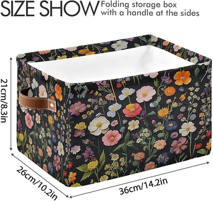 Vintage Florals Herbs Storage Basket Decorative Watercolor Herbs Fabric Baskets Bins Foldable Shelf Closet Baskets Storage Box Cube With Handle Organizer Basket For Kids Toys Clothes Bedroom