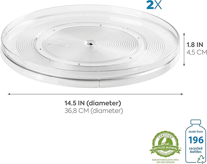 iDesign 14.5-Inch Lazy Susan Organizer - Large Lazy Susan Turntable for Cabinet or Pantry, 2-Pack, Clear