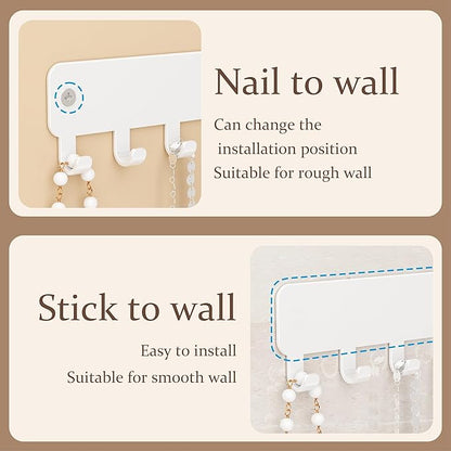 bussdis Drill-In Necklace Organizer: Sturdy Necklace Holder Wall Mounted with Hooks for Tangle-Free Jewelry Storage – Space-Saving Wall Necklace Hanger, White, 2 PCS