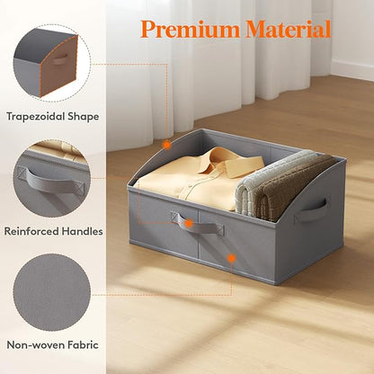 Lifewit Trapezoid Closet Storage Bins for Shelf, 6 Packs Non-woven Closet Organizer Baskets with Handles, Foldable Clothes Containers Boxes for Clothing, Book, Purse, 19L, Large, Gray