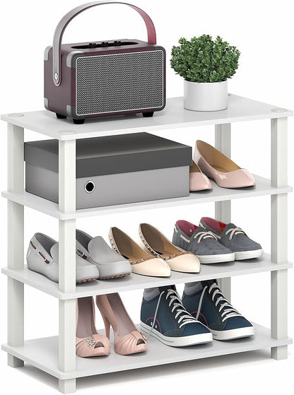 Furinno Turn-S-Tube Shoe Rack, 4-Tier Shoe Organizer, Shoe Storage, 11.6 x 23.6 x 22.3, for Closet Entryway, Office, Garage, White