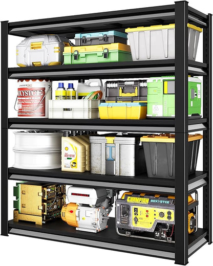 48" W Garage Shelving Heavy Duty，3000LBS Loads Adjustable Garage Storage Shelves,5-Tier Metal Storage Racks and Shelving Units, Utility Rack Shelves,48”W x 24”D x 78”H,Black