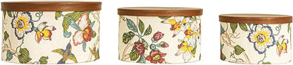 Household Essentials Floral Nestable Hat Boxes with Faux Leather Lids, Multicolor, Set of 3