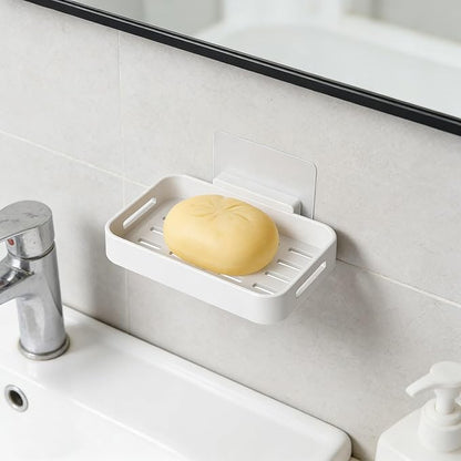 Shower Soap Dish Soap Bar Holder, 2 Pcs Soap Holder for Shower Wall, Plastic No Drill Adhesive Mount Removable Soap Saver Sponge Holder for Bathroom Kitchen Sink, White