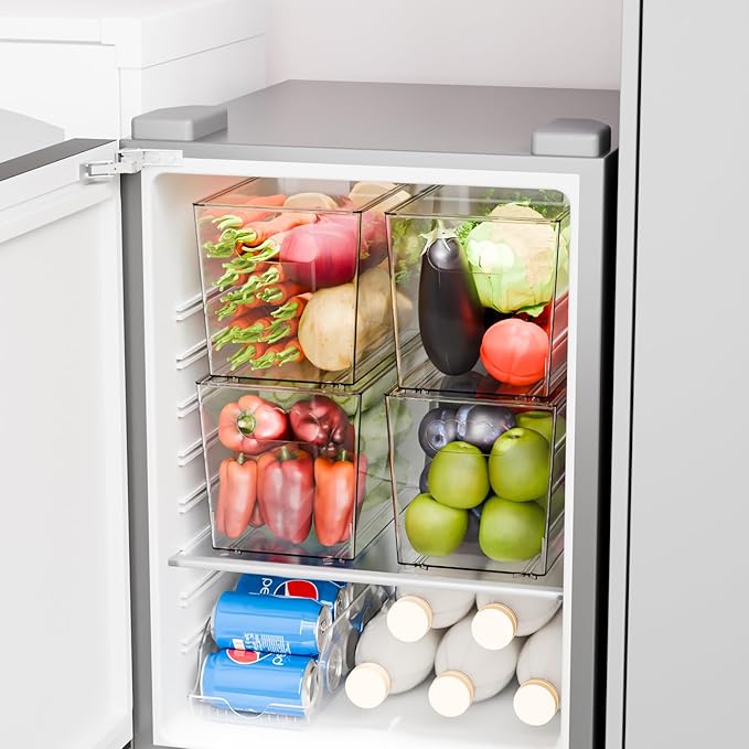 Yieach 4 Pack Large Stackable Clear Storage Bins with Lids,BPA FREE Pantry Organizers and Storage with Handle,Plastic Containers Organization and Storage for Kitchen,Refrigerator,Closet Organization