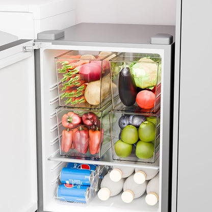 Yieach 4 Pack Large Stackable Clear Storage Bins with Lids,BPA FREE Pantry Organizers and Storage with Handle,Plastic Containers Organization and Storage for Kitchen,Refrigerator,Closet Organization