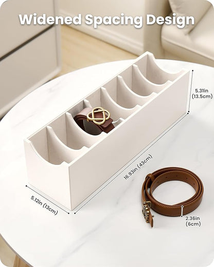 Lolalet 7 Compartments Belt Organizer, PU Leather Belt Holder with Soft Lining, Extra-Wide Slots for Women, Fits Drawer, Closet & Entryway Cabinet -2 Packs, Cream