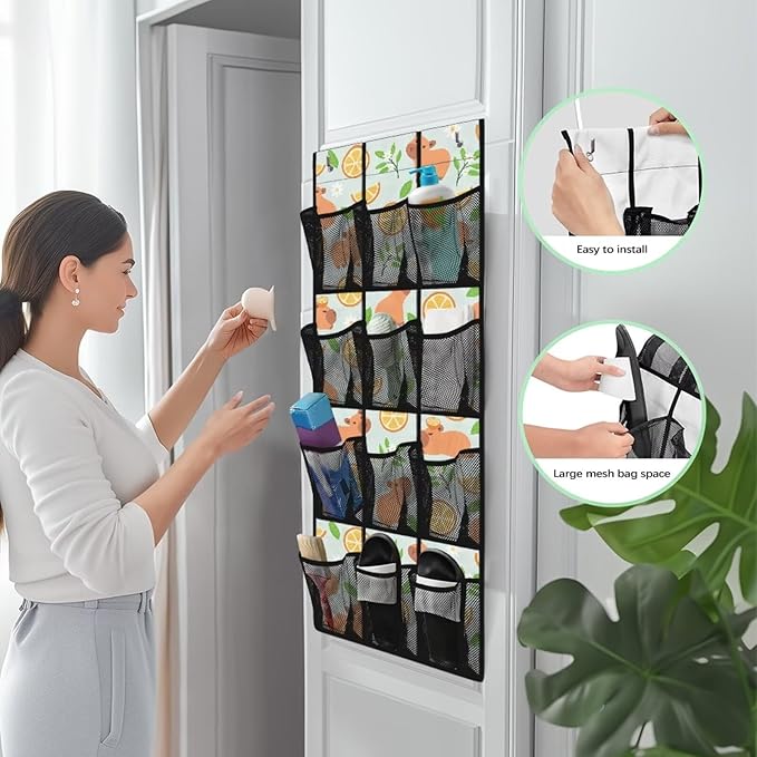 Lemon Capibala Shoe Organizer Over The Door Mesh Fabric Door Hanger Organizer for Closet Wall Hanging Storage Large Capacity Shoe Holder Hanger for Office