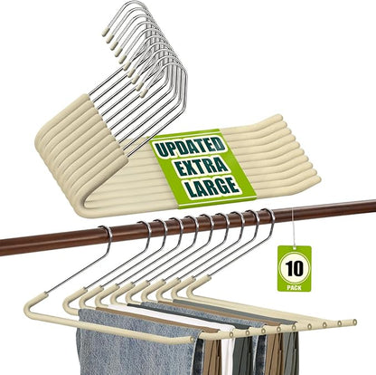 Spring Fever Open Ended Non Slip Sponge Padded Pants Hangers - Chrome Plating Foam Heavy Duty Space Saving Beige Long 10