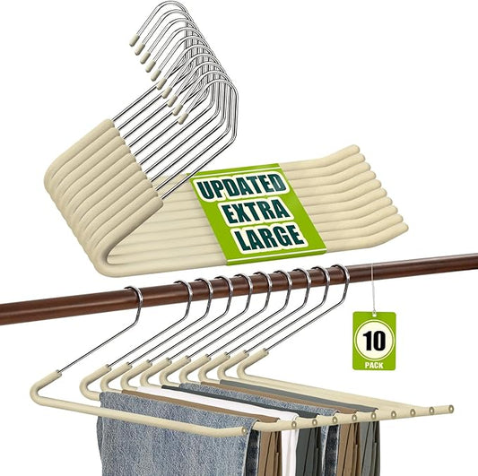Spring Fever Open Ended Non Slip Sponge Padded Pants Hangers - Chrome Plating Foam Heavy Duty Space Saving Beige Long 10