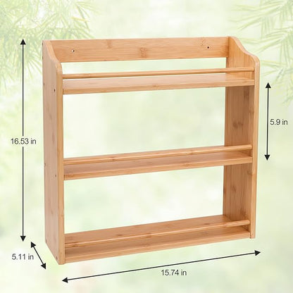 3 Tier Bamboo Spice Rack, Seasoning Jars Rack Shelf Spice Organizer for Kitchen Counter or Wall Mounting