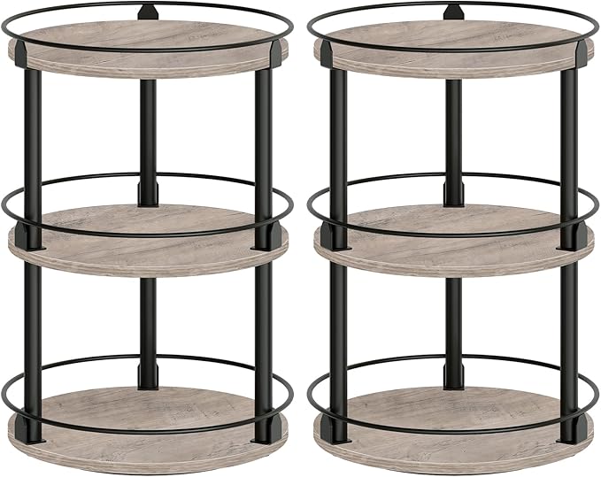 YATINEY Spice Rack, Set of 2 Lazy Susan Organizer, 3-Tier Turntable Organizer, Rotating Spice Rack Organizer For Cabinet, Compact and Versatile, Greige and Black SR23L2BG