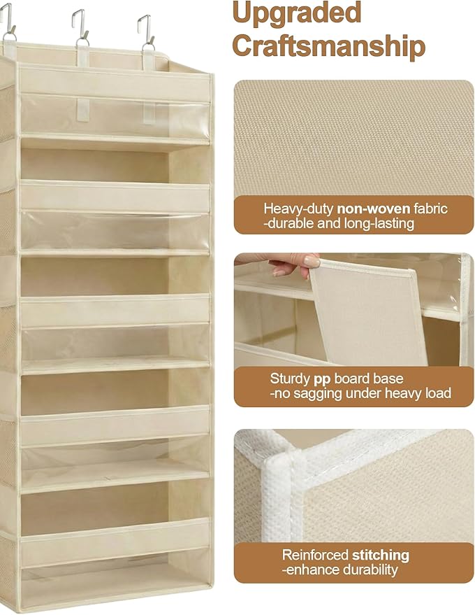 Over the Door Organizer 5-Shelf Closet Hanging Storage with 10 Mesh Pockets, 50 lbs Weight Capacity Door Organizer Hanging for Bathroom, Bedroom, Baby Nursery and Pantry, Ivory