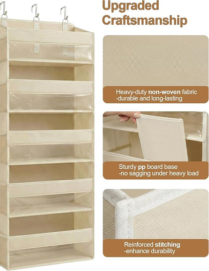 Over the Door Organizer 5-Shelf Closet Hanging Storage with 10 Mesh Pockets, 50 lbs Weight Capacity Door Organizer Hanging for Bathroom, Bedroom, Baby Nursery and Pantry, Ivory