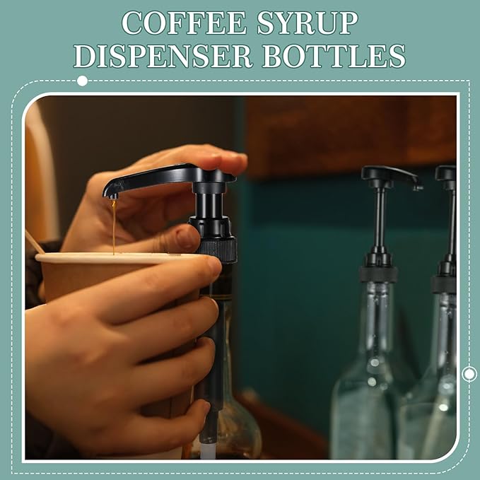 Maxdot 12 Pcs 25 oz Syrup Bottles with Pump Long Neck Bottles Plastic Syrup Pump Dispenser for Coffee Bar Accessories Home Party (Black)