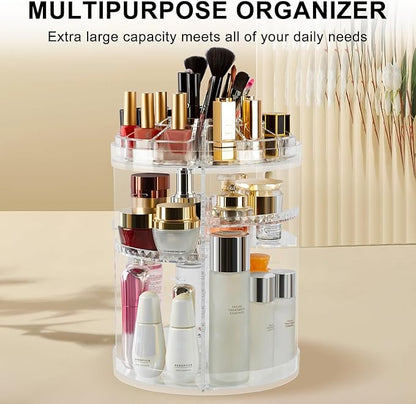 AMEITECH Makeup Organizer, 360 Degree Rotating Adjustable Cosmetic Storage Display Case with 8 Layers Large Capacity, Fits cosmetics, Makeup Brushes, Lipsticks and More, Clear