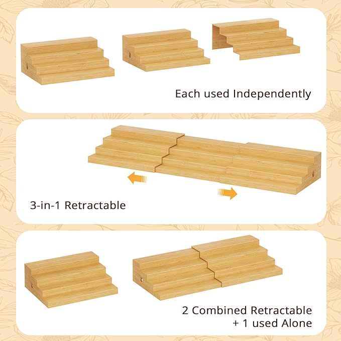 4-Tier Extra-Long Expandable Can Rack, Adjustable Bamboo Organizer for Pantry, Can Storage Holder for Pantry Shelf & Countertop, Large Capacity Holds 60 Cans (3.75oz), Patent Pending