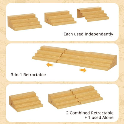 4-Tier Extra-Long Expandable Can Rack, Adjustable Bamboo Organizer for Pantry, Can Storage Holder for Pantry Shelf & Countertop, Large Capacity Holds 60 Cans (3.75oz), Patent Pending