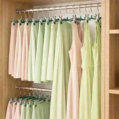 POZEAN Pants Hangers with Clips for Women 30 Pack, 12Inch Adjustable Heavy Duty Skirt Hangers, Space Saving Non-Slip Shorts Jeans Trousers Clothes Hangers, Green