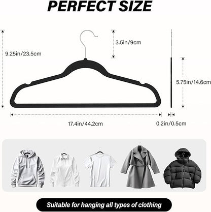 Simple Deluxe Velvet Hangers 50 Pack, Non-Slip Clothes Hangers with Shoulder Notches, 360° Swivel Hooks, Heavy Duty Coat Suit Hangers for Closet Space Saving, Black