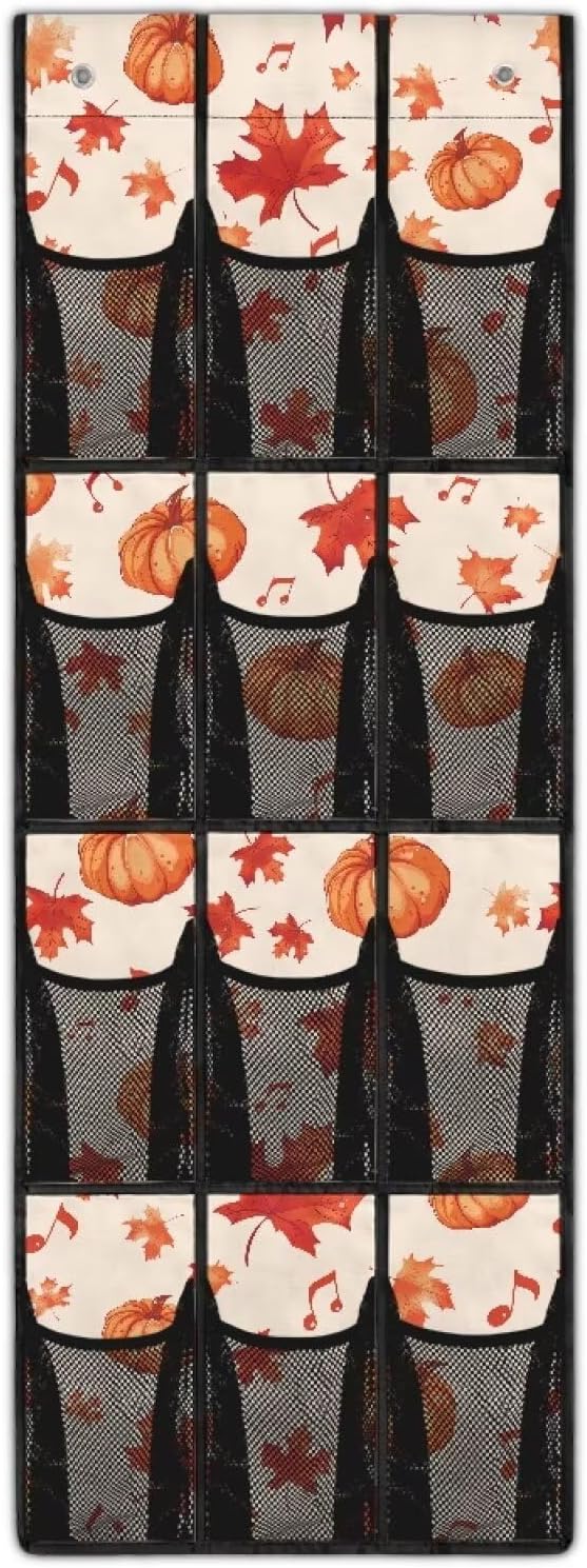 Thanksgiving Over The Door Organizer for Dorm Room Essentials Pumpkin with Maple Leaf Shoe Organizer Door Hanger for Living Room