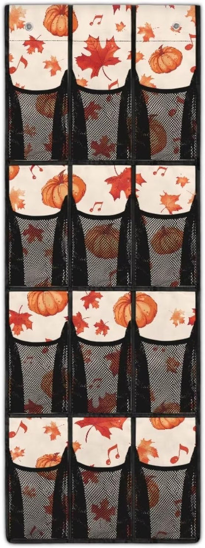 Thanksgiving Over The Door Organizer for Dorm Room Essentials Pumpkin with Maple Leaf Shoe Organizer Door Hanger for Living Room